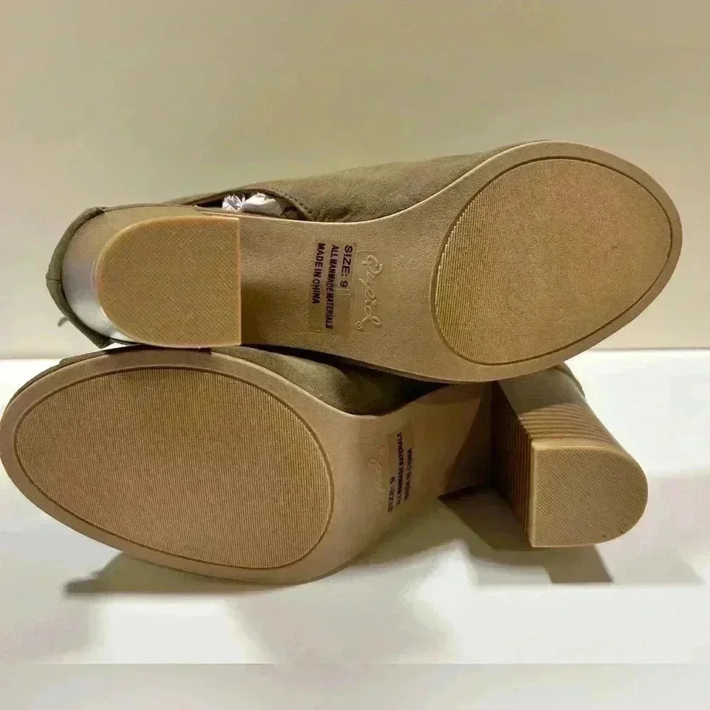 NIB!Qupid-Suede Khaki/Army Green Suede Back Zipper Peak a Boo Toe & Sides SZ 9 - Picture 7 of 11